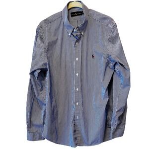 Ralph Lauren Men's Classic Fit Navy White Stripe Button Down Shirt‎ Size L
